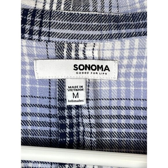 Sonoma Medium Long Sleeve Plaid Button Down Night Gown Purple White Black - Picture 2 of 7